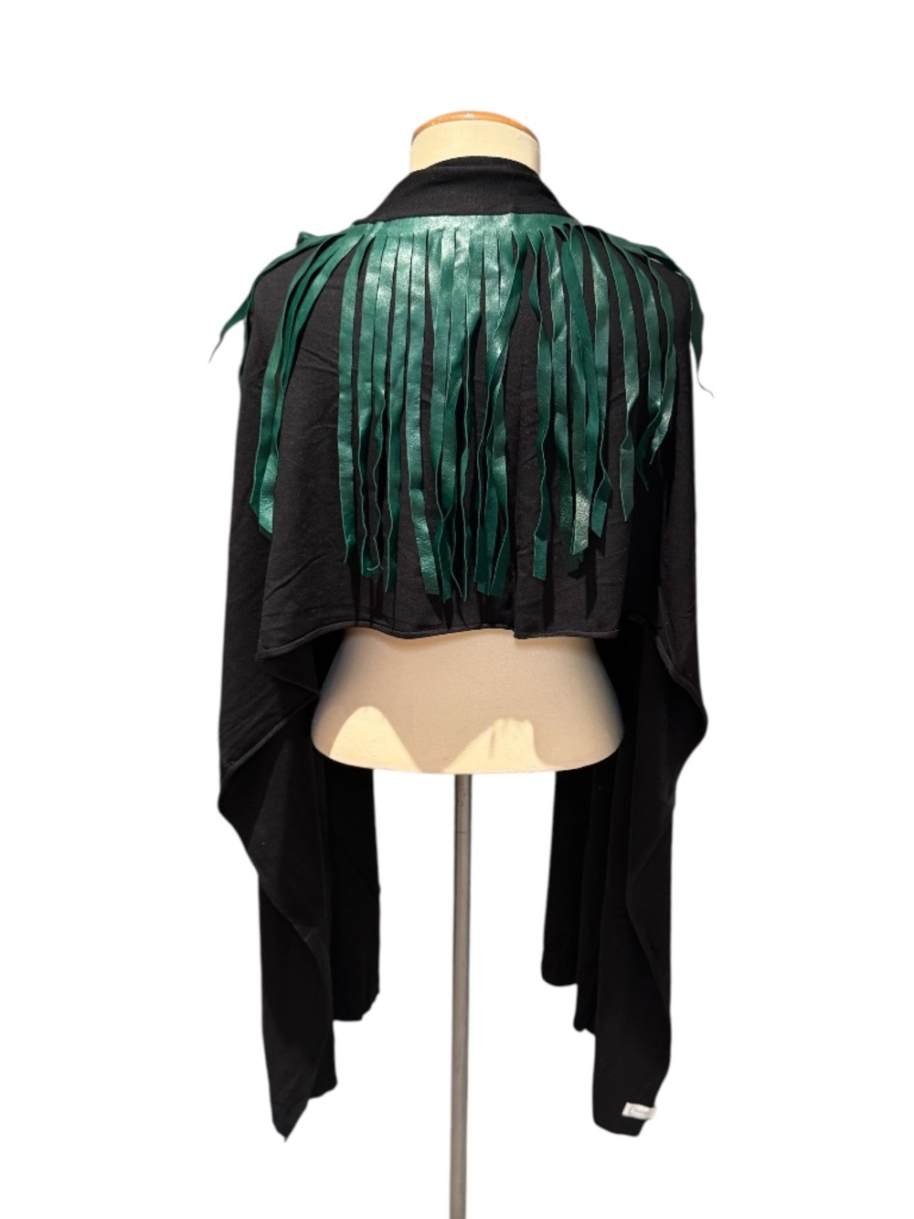 DARA. Black & emerald green modal & leather fashion scarf - o/s